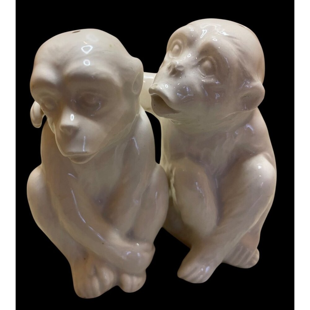 Vintage Fitz & Floyd Monkey Shine Salt & Pepper Shakers Japan Hug White